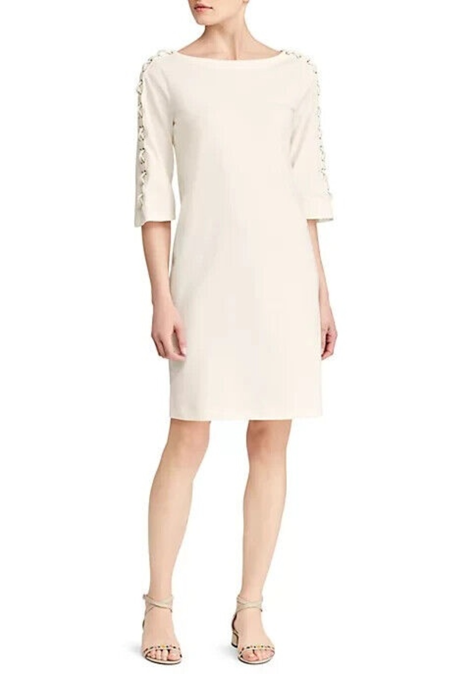Lauren Ralph Lauren Briendel Dress White M NWT Boat Neck Lace Up Sleeves